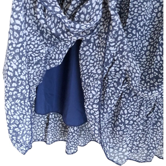 Flowy Fall Casual Short Sleeve V-Neck Ruffle Printed Flowy Mini Dress Small Blue - Picture 5 of 9